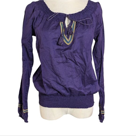 Miley Cyrus Purple Cotton Embroidered Boho Top - Picture 1 of 8